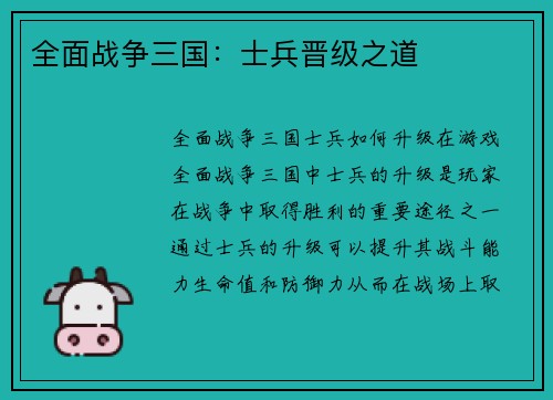 全面战争三国：士兵晋级之道