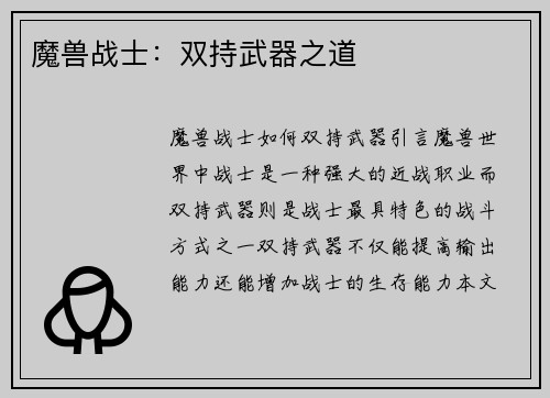 魔兽战士：双持武器之道
